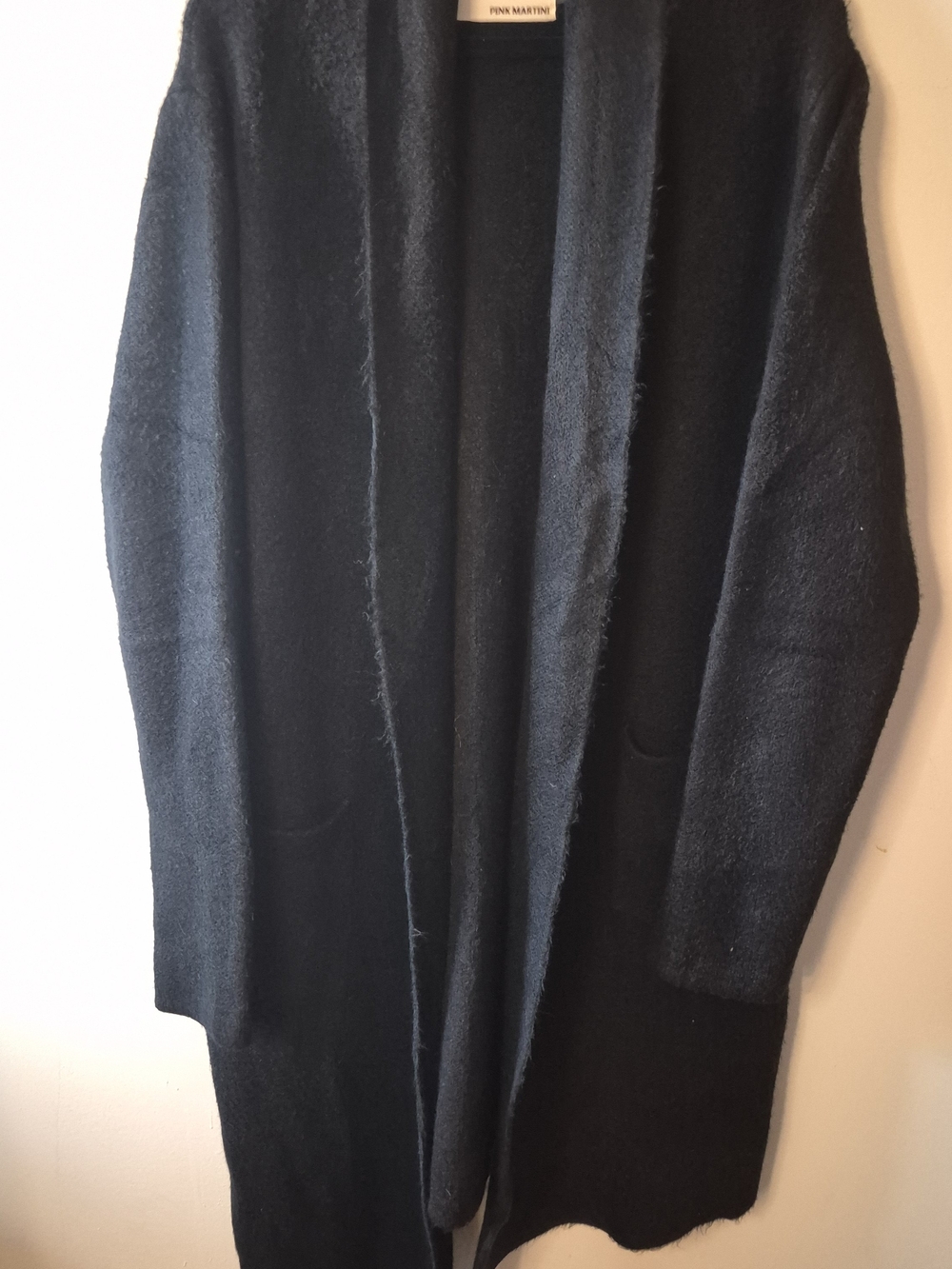 Pink Martini Women's Black Open-Front Knit Wool Blend Cardigan